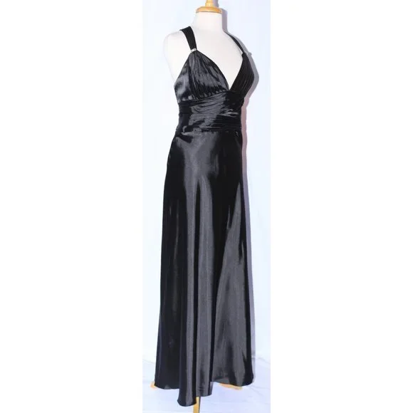 MayQueen #457 Long Satin Formal Prom or Evening Gown-Sizes 16-BLACK-NEW - Picture 3 of 7